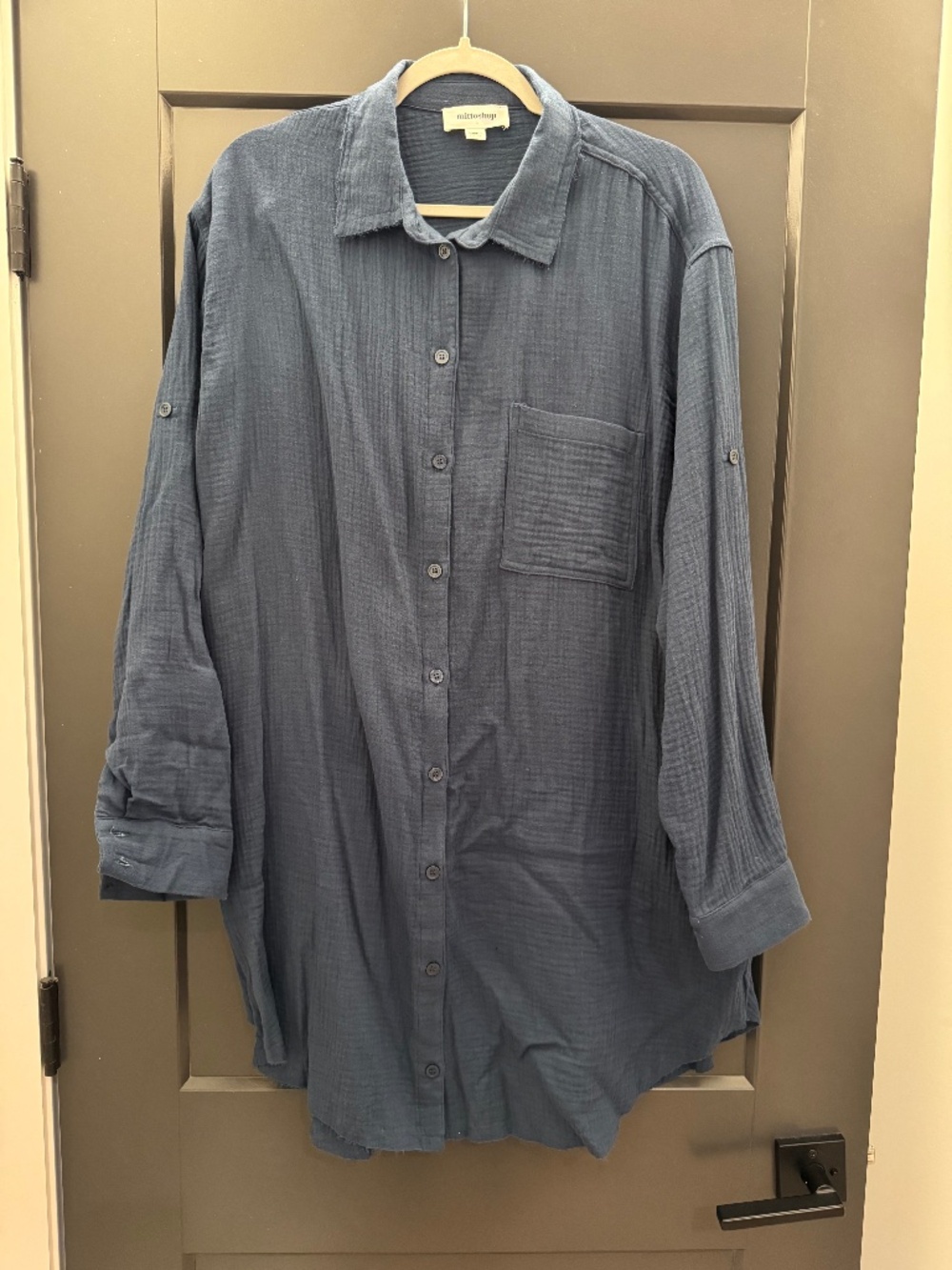 Women’s Navy Blue Gauze Button Down Dress - Size Large
